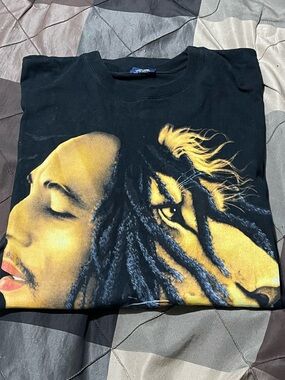 Bob Marley Tee with Yellow Portrait and Lion Graphic